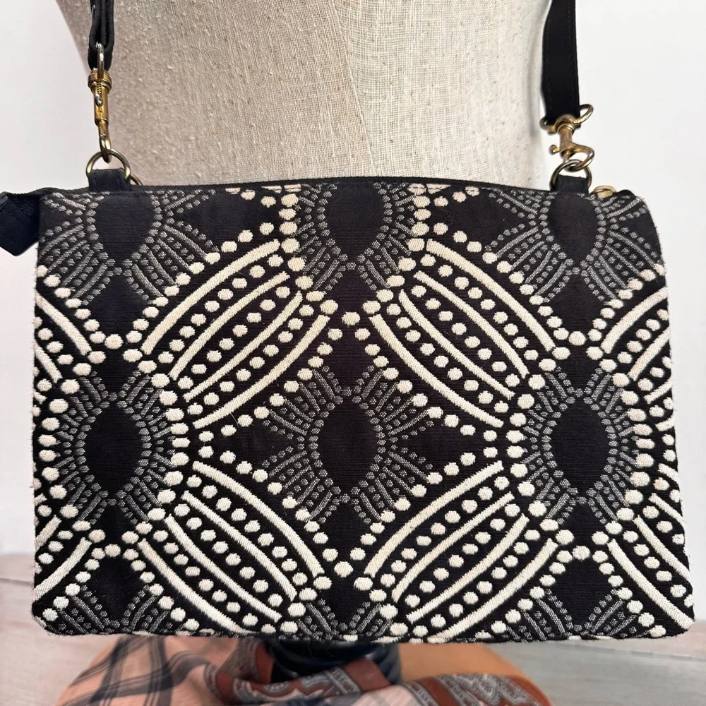 Danny K Tapestry Black And White Travel Crossbody‎ Multi Compartment Bag Purse